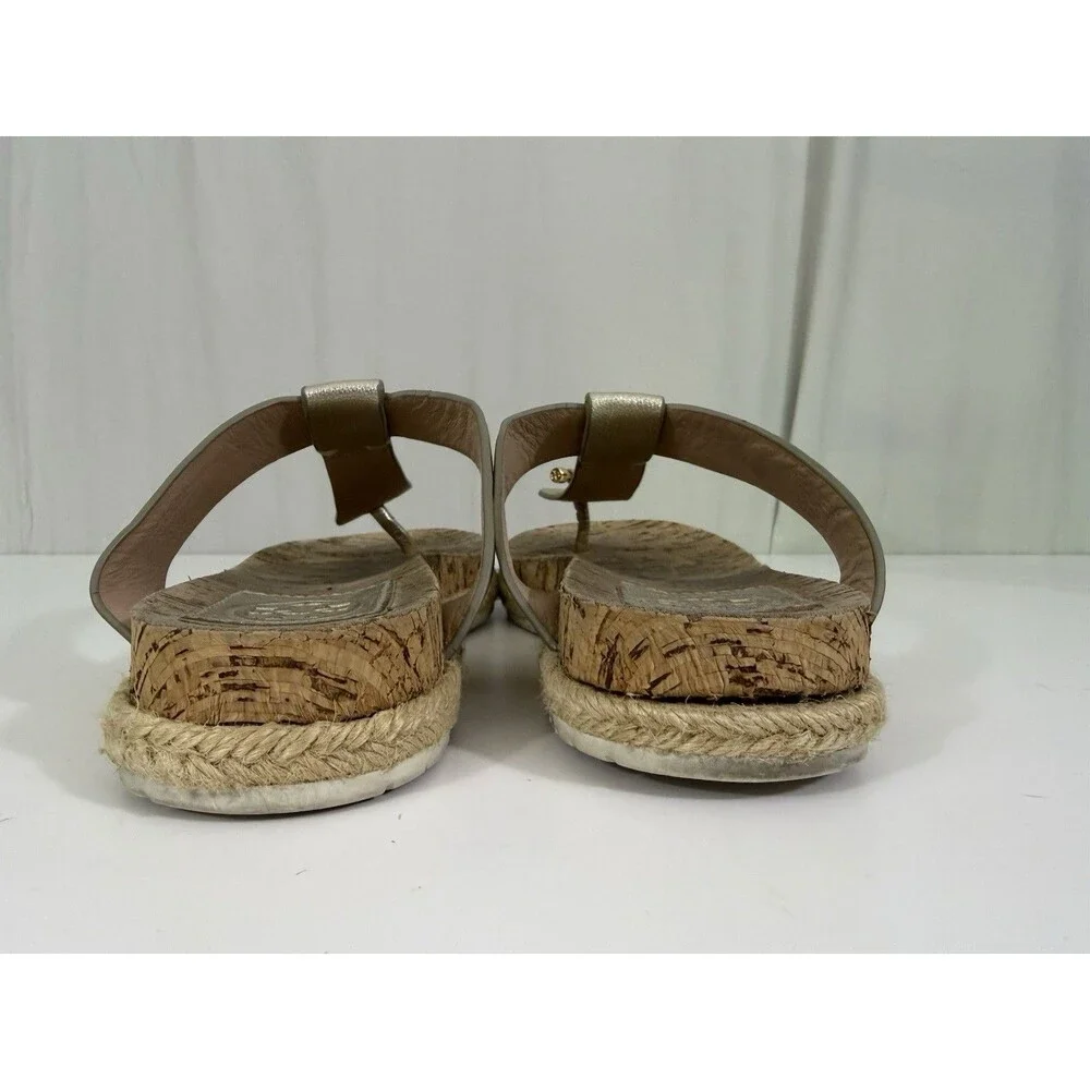 Tory Burch Metallic Gold Cork Thong Sandals Espadrille Jute Wrap Sz 7 Resortwear
